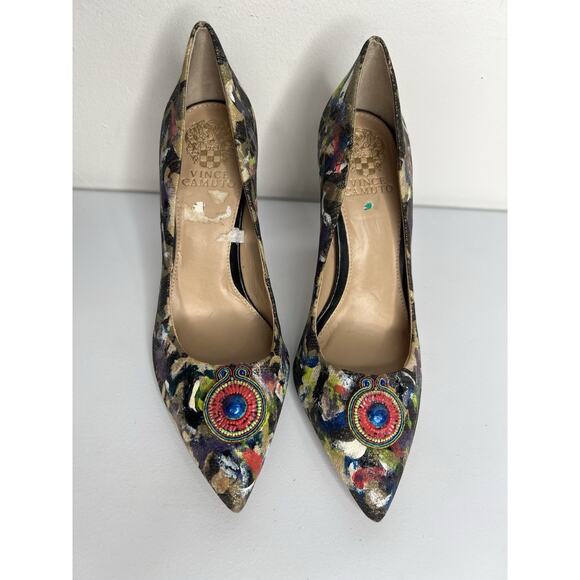 Vince Camuto Abstract Multicolor Embellished Pointed Toe Heels Women’s Size 7.5 - Picture 2 of 8